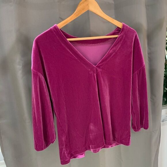 MOSSIMO pink purple velour ribbed 3/4 sleeve low back top holiday party XS - Picture 5 of 9